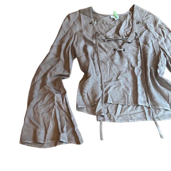 Tobi lace up front bell sleeve top - Picture 1 of 5